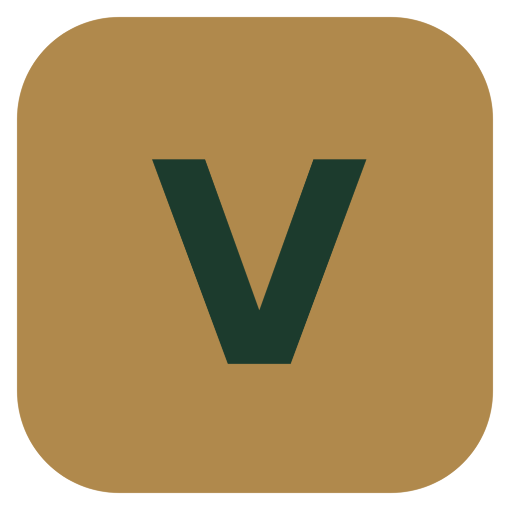 Vellanor Ltd logo mark, a stylised letter V on a rounded shield background
